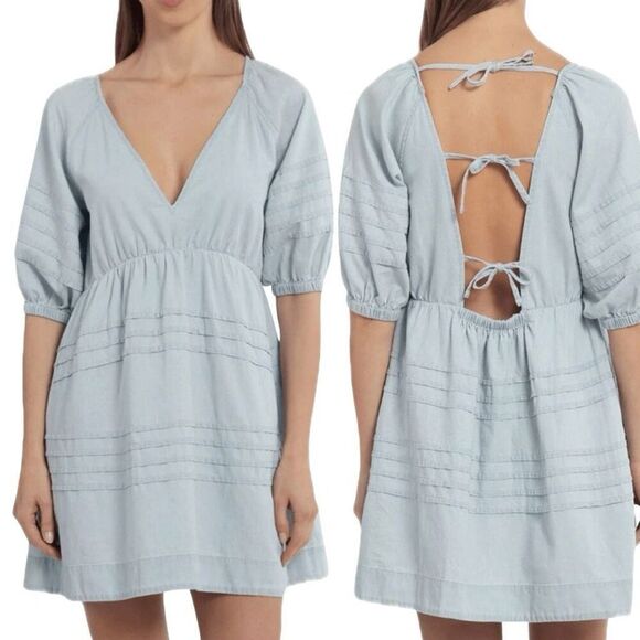 NWT Avec Les Filles Light Blue Babydoll Mini Dress *Minor Flaw* - Picture 2 of 8
